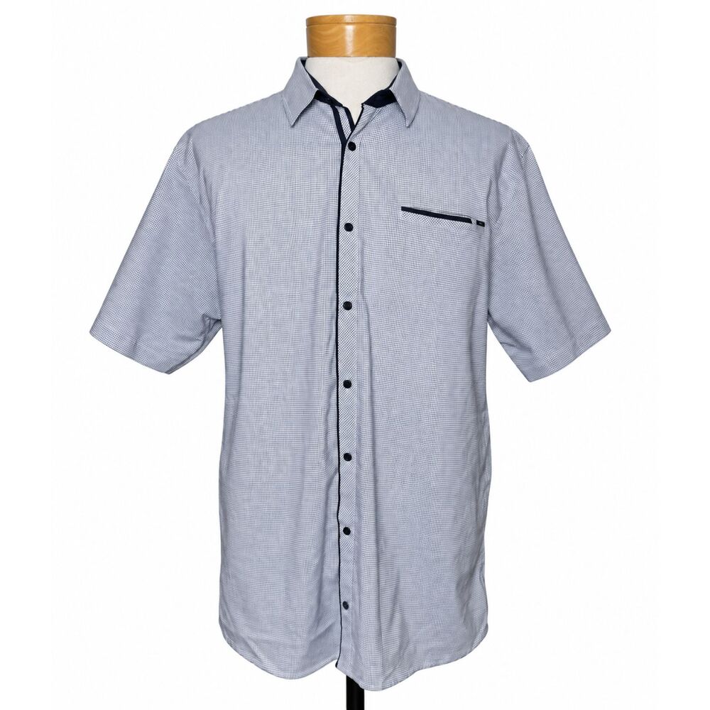 VIP Stendo Stretch Button Shirt Blue White Check Tagged 5XL Fits US XL Men Italy